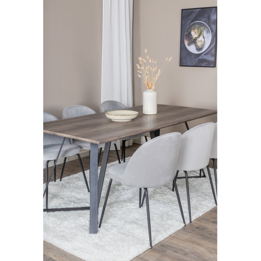 VENTURE DESIGN Marina spisebordsst, m. 6 stole - gr finer/sort metal og gr fljl/sort metal