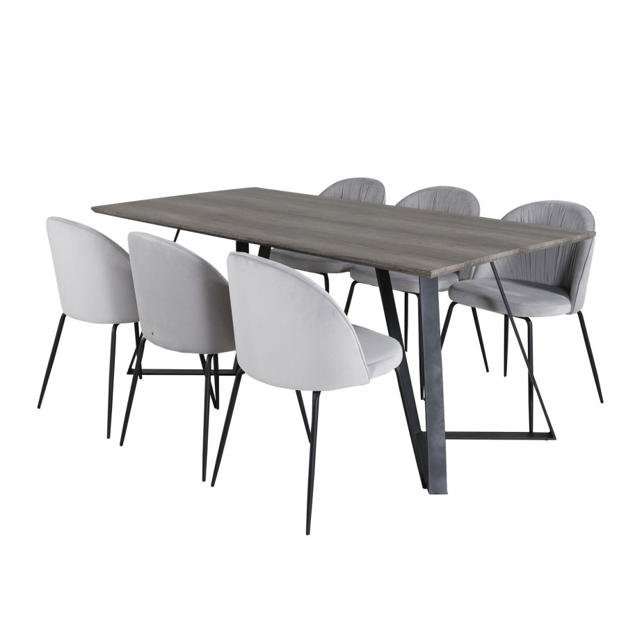 VENTURE DESIGN Marina spisebordsst, m. 6 stole - gr finer/sort metal og gr fljl/sort metal