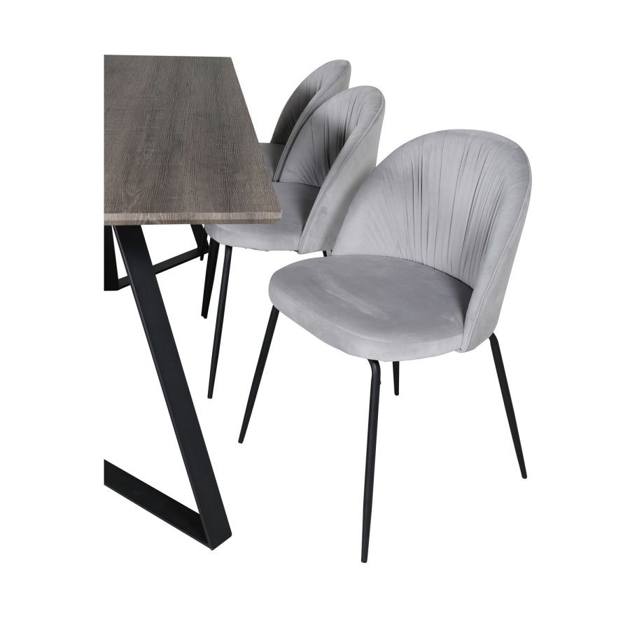 VENTURE DESIGN Marina spisebordsst, m. 6 stole - gr finer/sort metal og gr fljl/sort metal