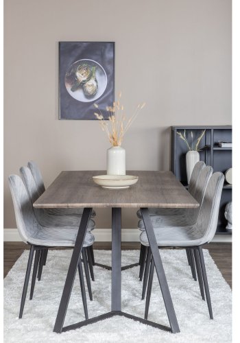 VENTURE DESIGN Marina spisebordsst, m. 6 stole - gr finer/sort metal og gr fljl/sort metal