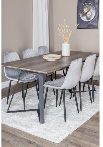 VENTURE DESIGN Marina spisebordsst, m. 6 stole - gr finer/sort metal og gr fljl/sort metal