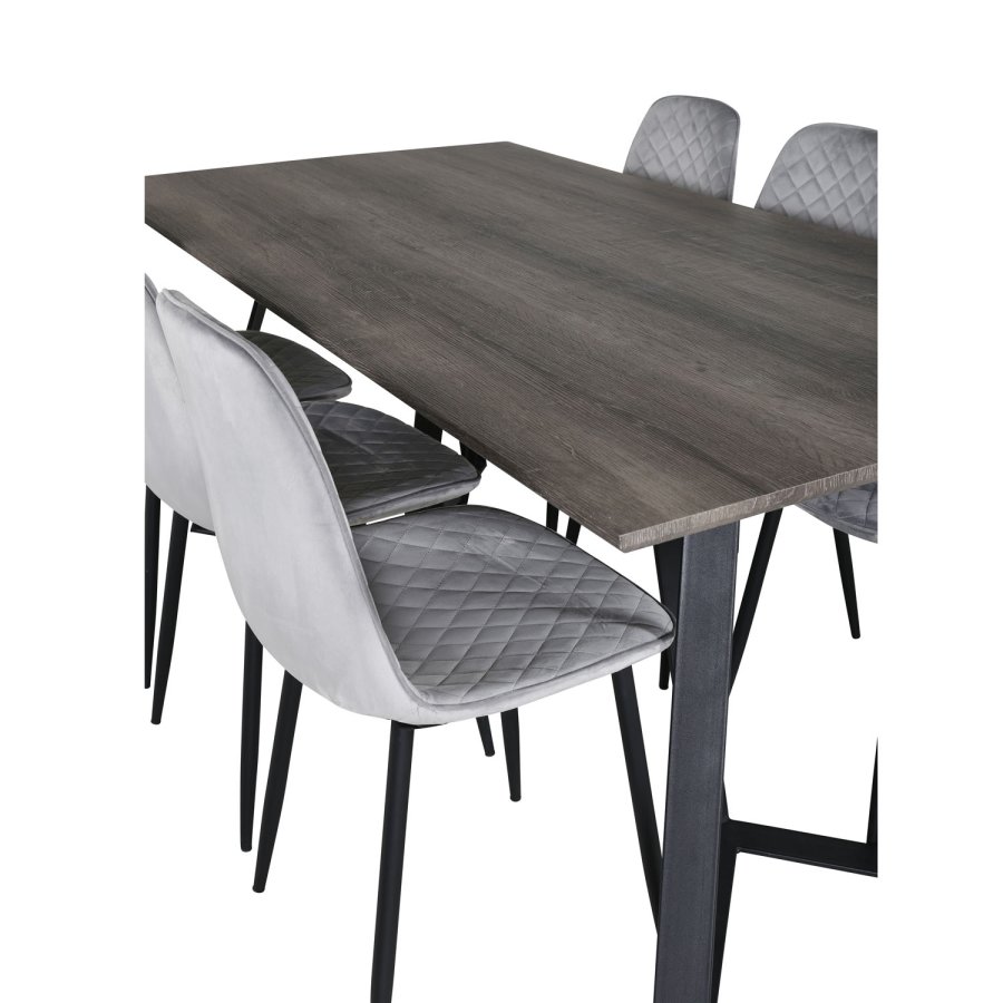 VENTURE DESIGN Marina spisebordsst, m. 6 stole - gr finer/sort metal og gr fljl/sort metal