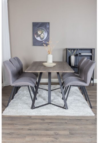 VENTURE DESIGN Marina spisebordsst, m. 6 stole - gr finer/sort metal og gr stof/sort metal