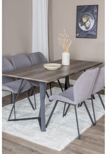 VENTURE DESIGN Marina spisebordsst, m. 6 stole - gr finer/sort metal og gr stof/sort metal