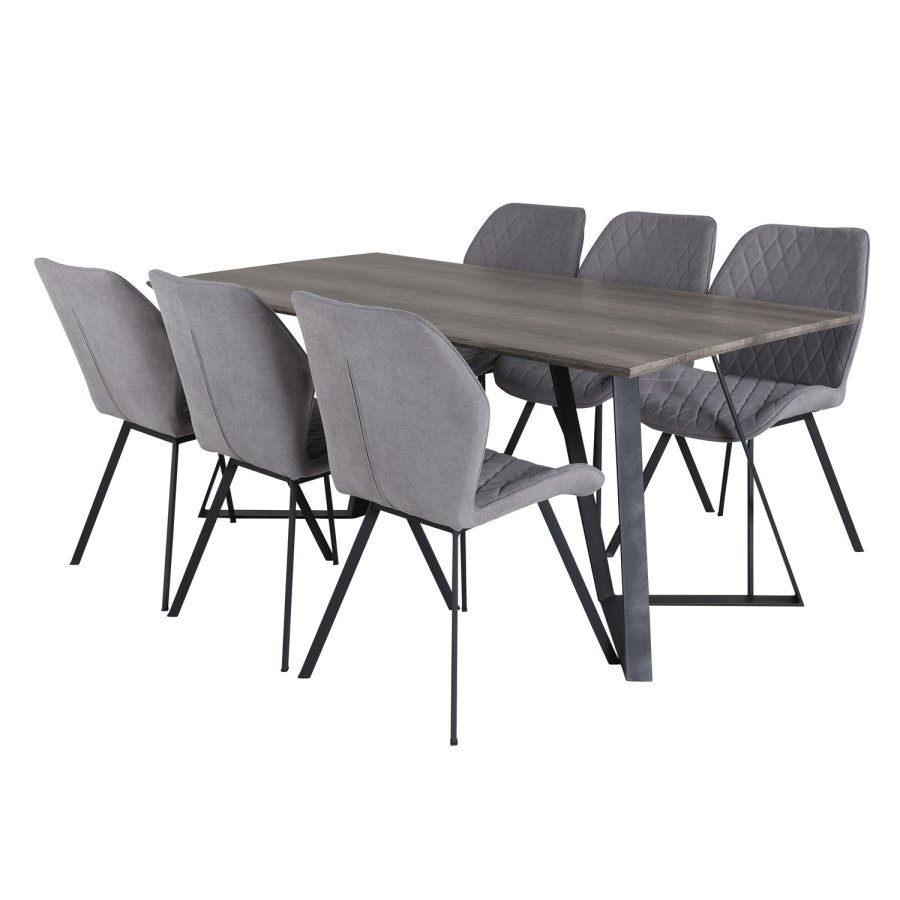 VENTURE DESIGN Marina spisebordsst, m. 6 stole - gr finer/sort metal og gr stof/sort metal