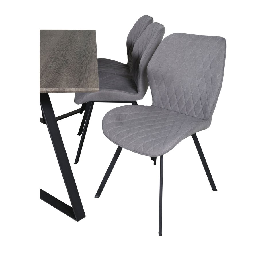 VENTURE DESIGN Marina spisebordsst, m. 6 stole - gr finer/sort metal og gr stof/sort metal