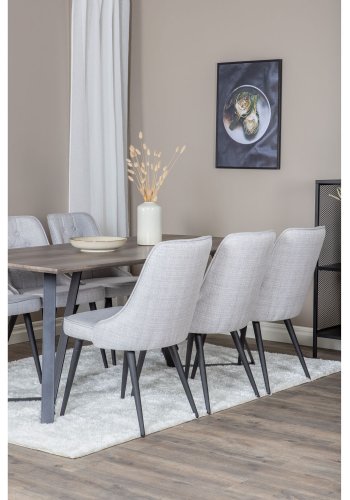 VENTURE DESIGN Marina spisebordsst, m. 6 stole - gr finer/sort metal og lysegr stof/sort metal