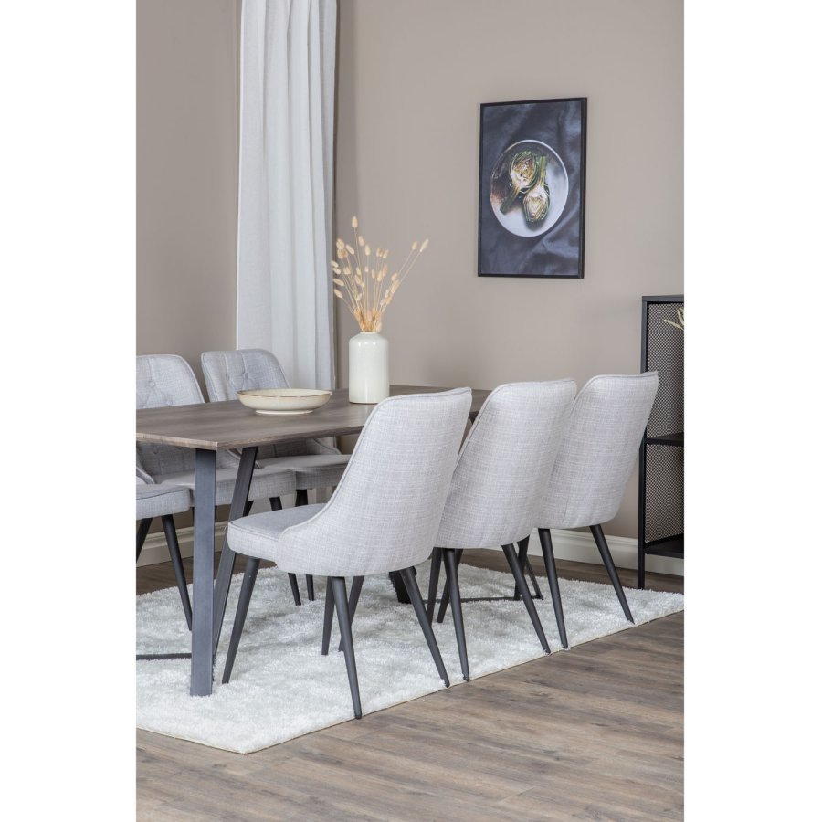 VENTURE DESIGN Marina spisebordsst, m. 6 stole - gr finer/sort metal og lysegr stof/sort metal