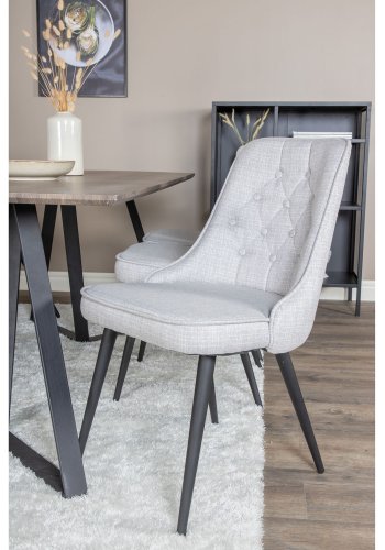VENTURE DESIGN Marina spisebordsst, m. 6 stole - gr finer/sort metal og lysegr stof/sort metal