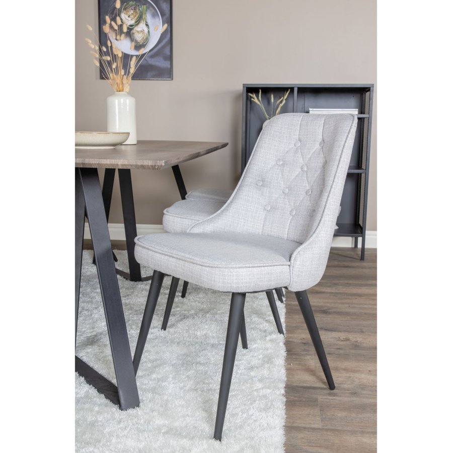 VENTURE DESIGN Marina spisebordsst, m. 6 stole - gr finer/sort metal og lysegr stof/sort metal