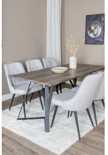 VENTURE DESIGN Marina spisebordsst, m. 6 stole - gr finer/sort metal og lysegr stof/sort metal