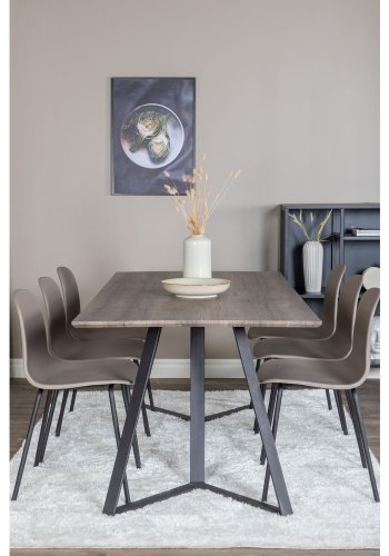 VENTURE DESIGN Marina spisebordsst, m. 6 stole - gr finer/sort metal og khaki plastik/sort metal
