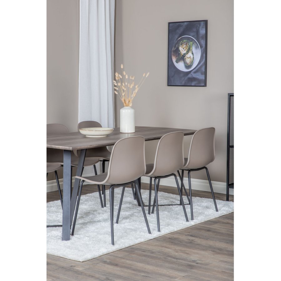 VENTURE DESIGN Marina spisebordsst, m. 6 stole - gr finer/sort metal og khaki plastik/sort metal