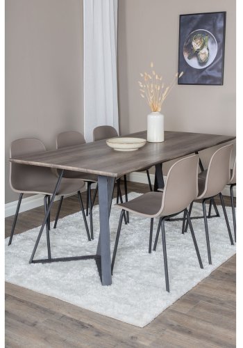 VENTURE DESIGN Marina spisebordsst, m. 6 stole - gr finer/sort metal og khaki plastik/sort metal