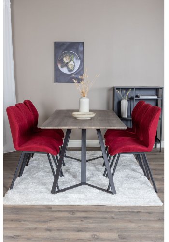 VENTURE DESIGN Marina spisebordsst, m. 6 stole - gr finer/sort metal og rd stof/sort metal