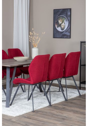 VENTURE DESIGN Marina spisebordsst, m. 6 stole - gr finer/sort metal og rd stof/sort metal