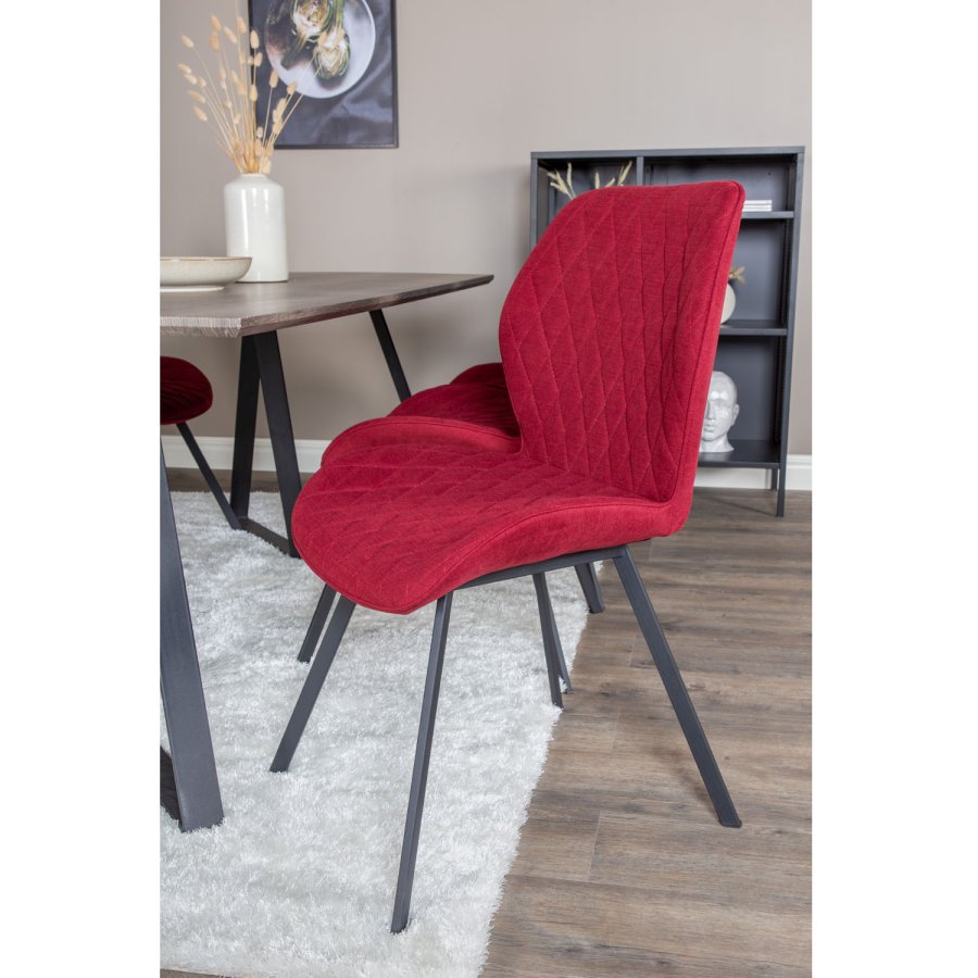 VENTURE DESIGN Marina spisebordsst, m. 6 stole - gr finer/sort metal og rd stof/sort metal