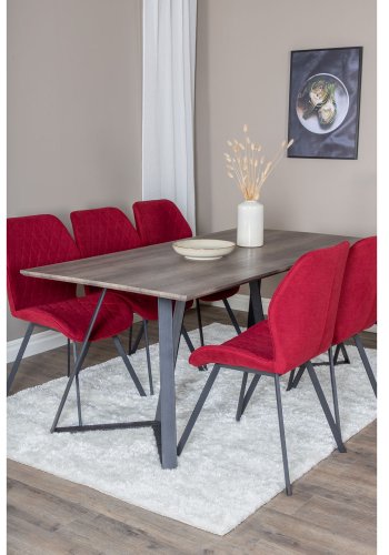 VENTURE DESIGN Marina spisebordsst, m. 6 stole - gr finer/sort metal og rd stof/sort metal