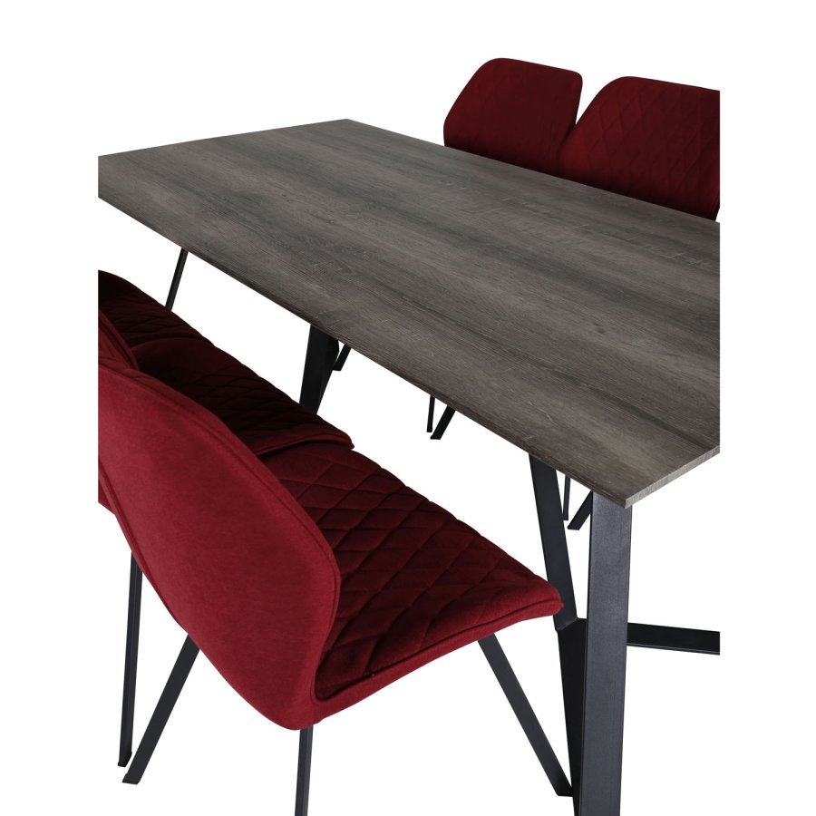 VENTURE DESIGN Marina spisebordsst, m. 6 stole - gr finer/sort metal og rd stof/sort metal