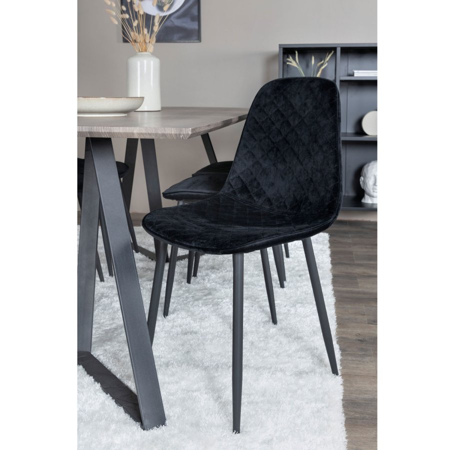 VENTURE DESIGN Marina spisebordsst, m. 6 stole - gr finer/sort metal og sort fljl/sort metal