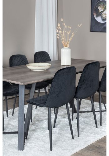 VENTURE DESIGN Marina spisebordsst, m. 6 stole - gr finer/sort metal og sort fljl/sort metal
