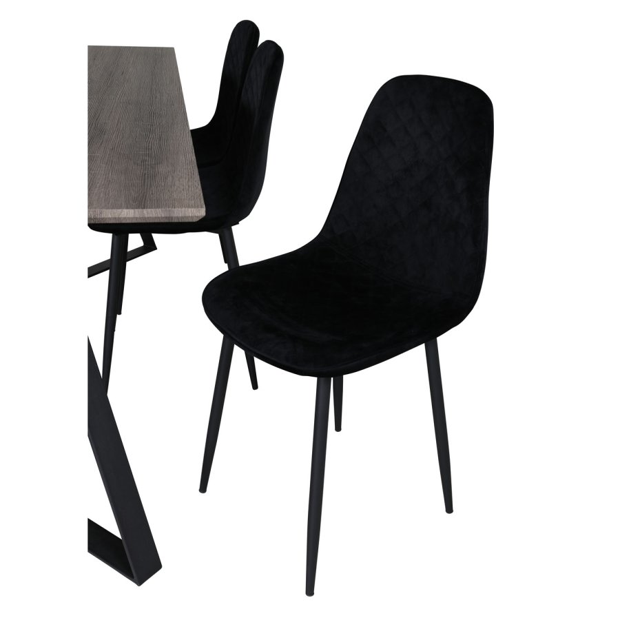 VENTURE DESIGN Marina spisebordsst, m. 6 stole - gr finer/sort metal og sort fljl/sort metal
