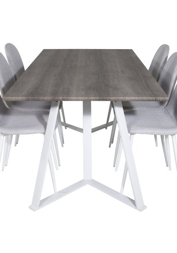 VENTURE DESIGN Marina spisebordsst, m. 6 stole - gr finer/hvid metal og gr stof/hvid metal