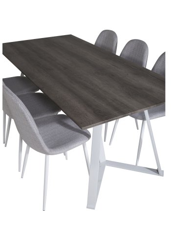 VENTURE DESIGN Marina spisebordsst, m. 6 stole - gr finer/hvid metal og gr stof/hvid metal