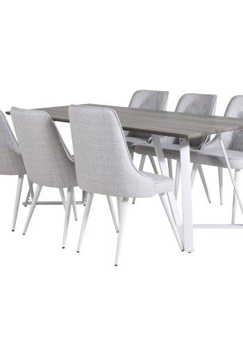 VENTURE DESIGN Marina spisebordsst, m. 6 stole - gr finer/hvid metal og lysegr stof/hvid metal
