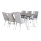 VENTURE DESIGN Marina spisebordsst, m. 6 stole - gr finer/hvid metal og lysegr stof/hvid metal