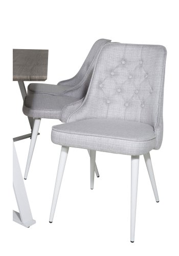 VENTURE DESIGN Marina spisebordsst, m. 6 stole - gr finer/hvid metal og lysegr stof/hvid metal