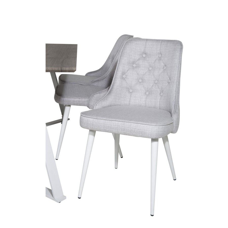 VENTURE DESIGN Marina spisebordsst, m. 6 stole - gr finer/hvid metal og lysegr stof/hvid metal