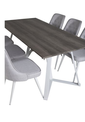 VENTURE DESIGN Marina spisebordsst, m. 6 stole - gr finer/hvid metal og lysegr stof/hvid metal