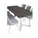 VENTURE DESIGN Marina spisebordsst, m. 6 stole - gr finer/hvid metal og lysegr stof/hvid metal