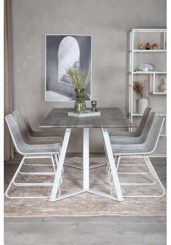 VENTURE DESIGN Marina spisebordsst, m. 6 stole - gr finer/hvid metal og hvid rattan/hvid metal