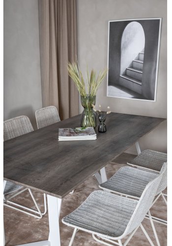 VENTURE DESIGN Marina spisebordsst, m. 6 stole - gr finer/hvid metal og hvid rattan/hvid metal