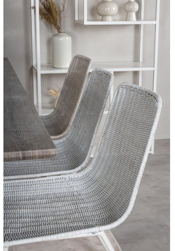 VENTURE DESIGN Marina spisebordsst, m. 6 stole - gr finer/hvid metal og hvid rattan/hvid metal
