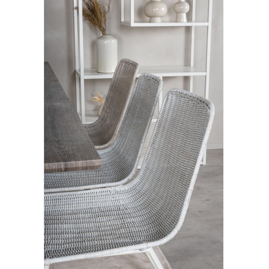 VENTURE DESIGN Marina spisebordsst, m. 6 stole - gr finer/hvid metal og hvid rattan/hvid metal