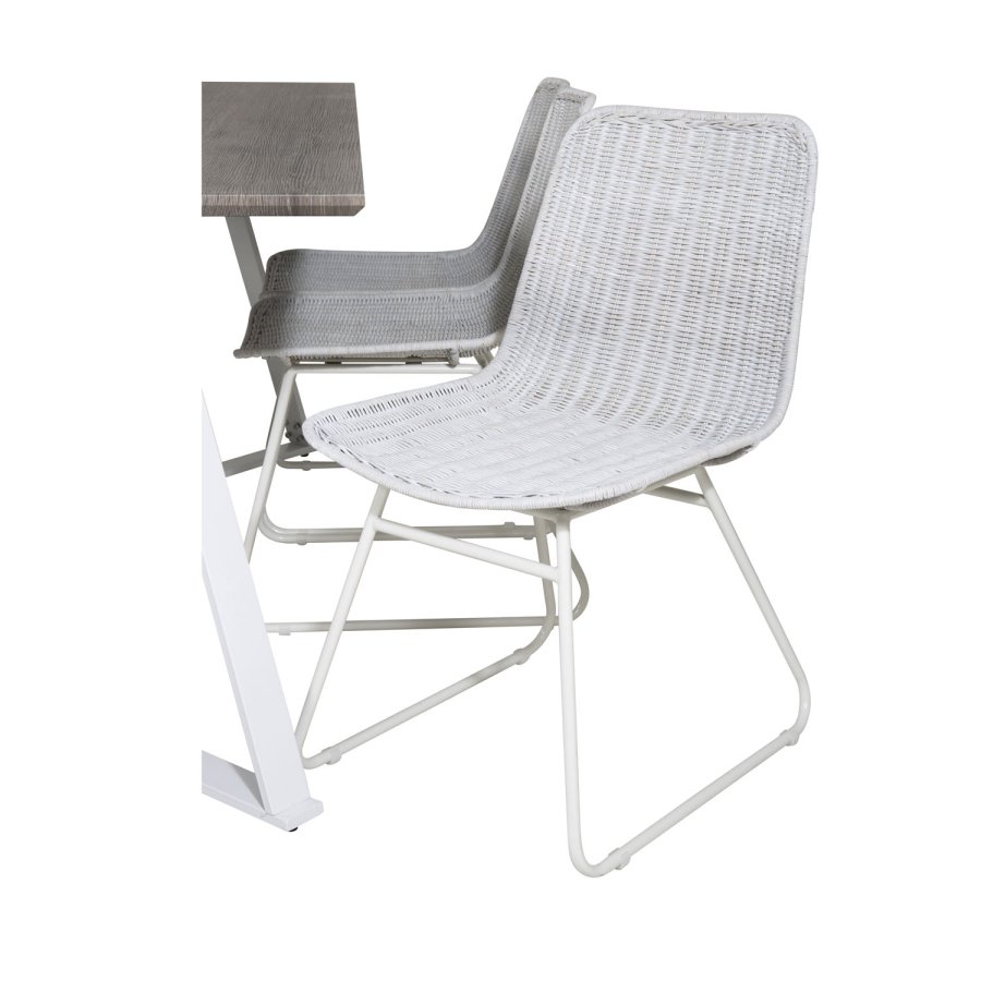 VENTURE DESIGN Marina spisebordsst, m. 6 stole - gr finer/hvid metal og hvid rattan/hvid metal