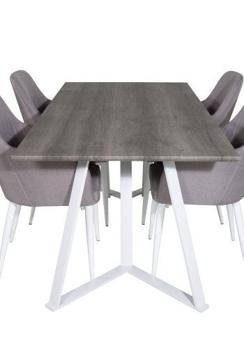 VENTURE DESIGN Marina spisebordsst, m. 4 stole - gr finer/hvid metal og gr stof/hvid metal