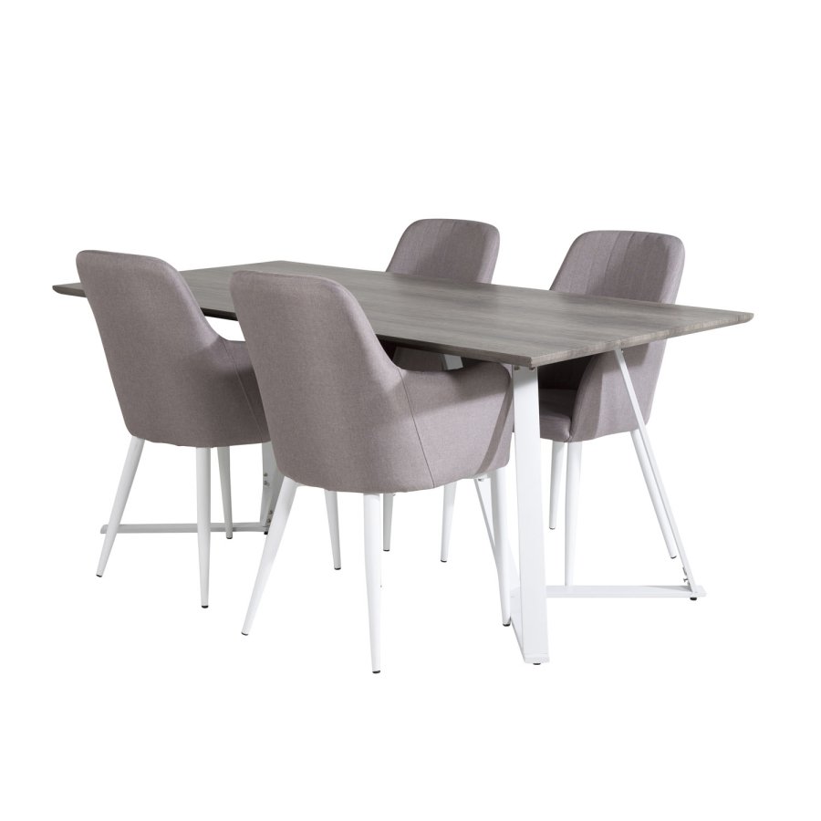 VENTURE DESIGN Marina spisebordsst, m. 4 stole - gr finer/hvid metal og gr stof/hvid metal