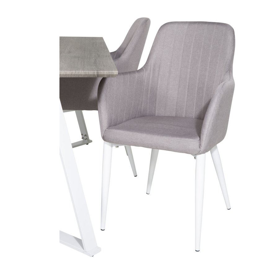 VENTURE DESIGN Marina spisebordsst, m. 4 stole - gr finer/hvid metal og gr stof/hvid metal