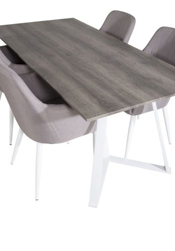 VENTURE DESIGN Marina spisebordsst, m. 4 stole - gr finer/hvid metal og gr stof/hvid metal