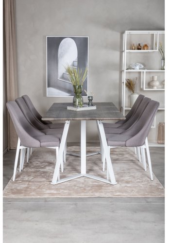 VENTURE DESIGN Marina spisebordsst, m. 6 stole - gr finer/hvid metal og gr stof/hvid metal