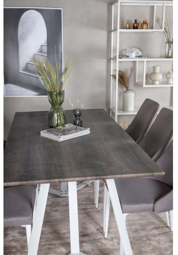 VENTURE DESIGN Marina spisebordsst, m. 6 stole - gr finer/hvid metal og gr stof/hvid metal