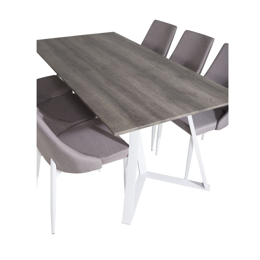 VENTURE DESIGN Marina spisebordsst, m. 6 stole - gr finer/hvid metal og gr stof/hvid metal