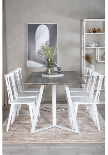 VENTURE DESIGN Marina spisebordsst, m. 6 stole - gr finer/hvid metal og hvid gummitr