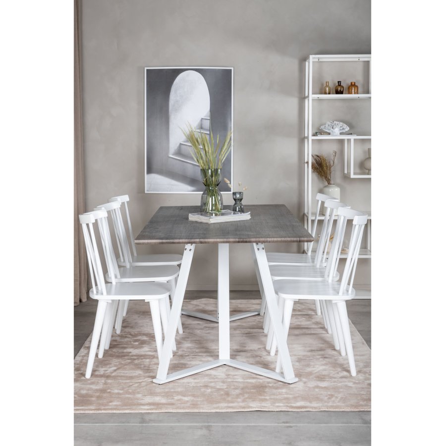 VENTURE DESIGN Marina spisebordsst, m. 6 stole - gr finer/hvid metal og hvid gummitr