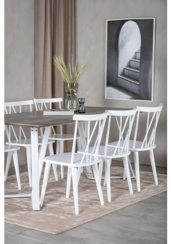 VENTURE DESIGN Marina spisebordsst, m. 6 stole - gr finer/hvid metal og hvid gummitr