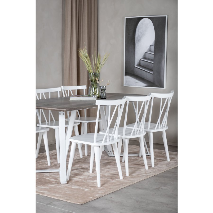 VENTURE DESIGN Marina spisebordsst, m. 6 stole - gr finer/hvid metal og hvid gummitr